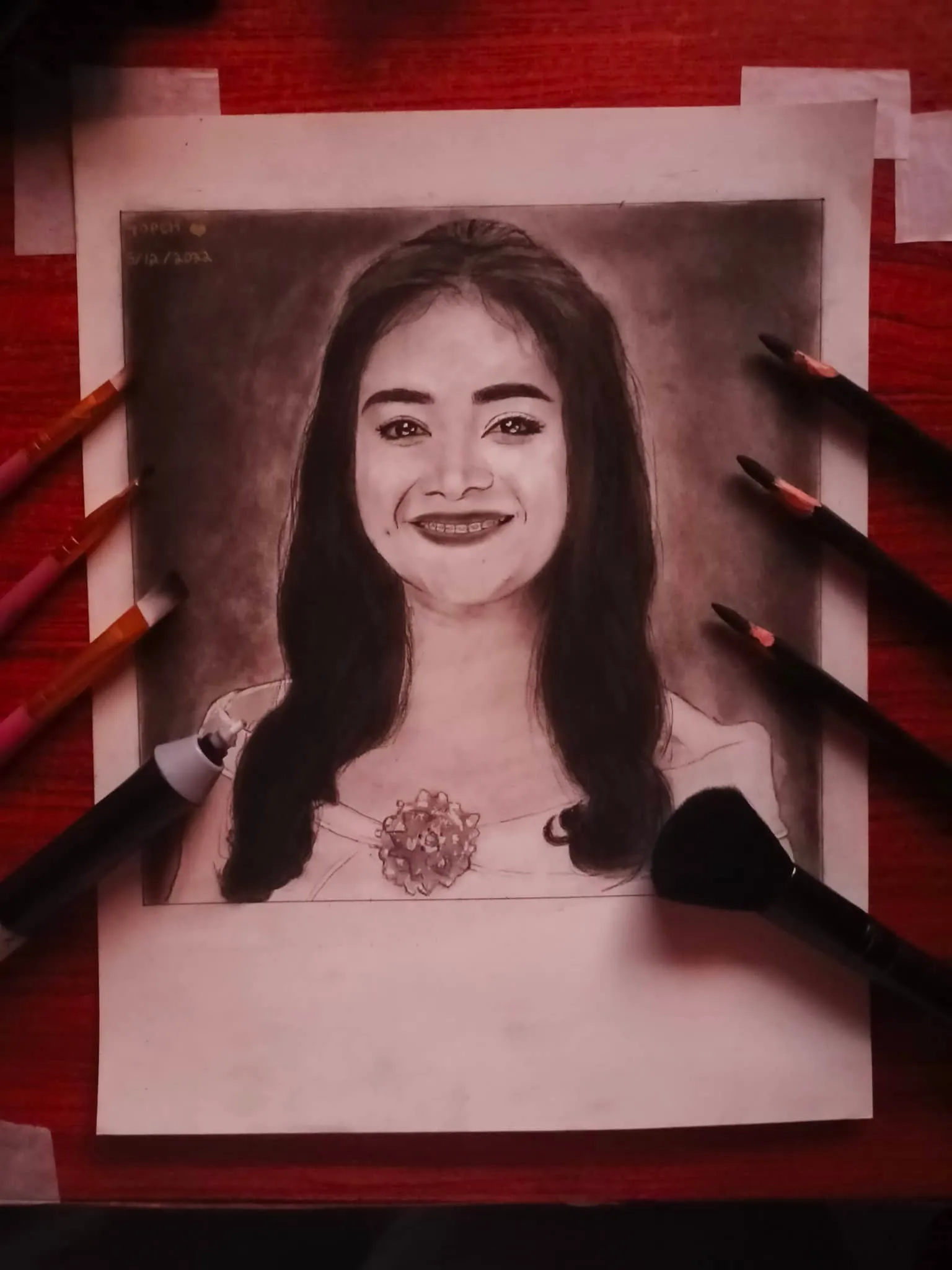 Charcoal pencil tribute portrait of Ma'am Cristine, by TOPEH — appreciation gift artwork